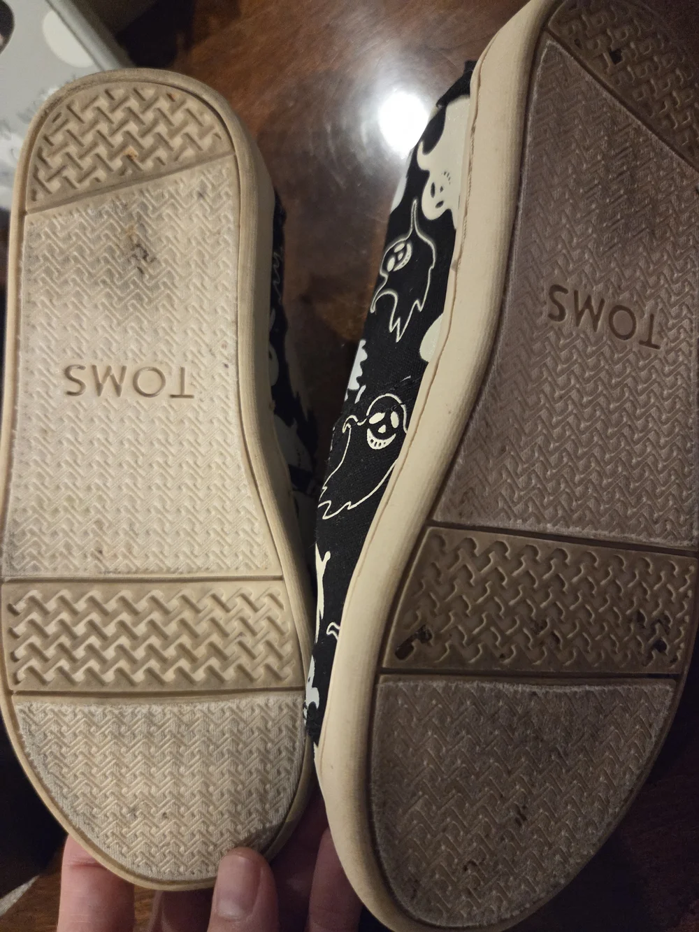 TOMS Black Canvas Slip-On Shoes with White Ghost Print Size 11